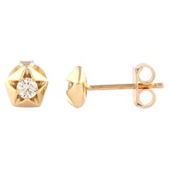 14KT Yellow Gold Round Diamond Stellar Solitaire Gold Star Stud Earring