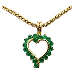 14kt Yellow Gold Round Emerald Heart Pendant Enhancer, 1.40cttw, 2.4g
