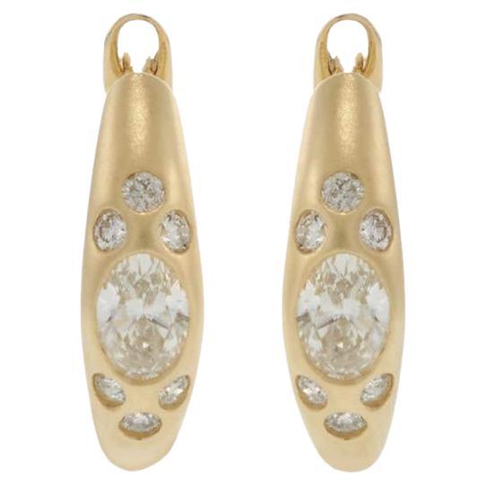 14KT Yellow Gold Round & Oval Diamond Huggie Hoop Earrings