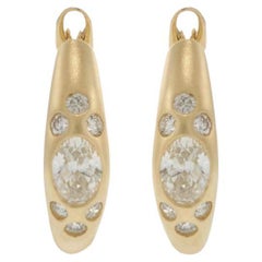 14KT Yellow Gold Round & Oval Diamond Huggie Hoop Earrings