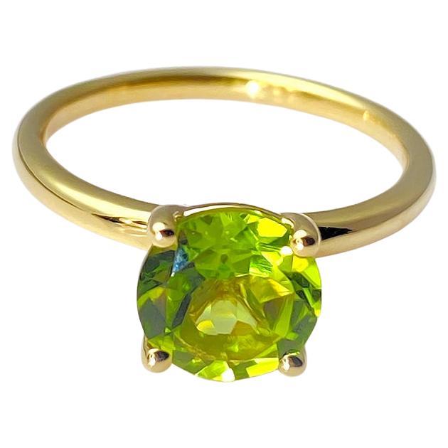 14KT Gelbgold Rund Peridot Solitär Ring (Neoklassisch) im Angebot