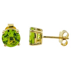 14KT Yellow Gold Round Peridot Stud Earrings - Contemporary Design