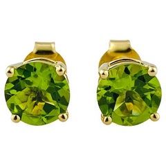 14KT Yellow Gold Round Peridot Stud Earrings - Contemporary Design
