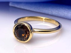 14KT Yellow Gold Round Smoky Quartz Bezel Ring