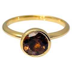 14KT Yellow Gold Round Smoky Quartz Bezel Cocktail Ring