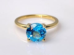 14KT Gelbgold Runder Schweizer Blautopas Solitär Ring