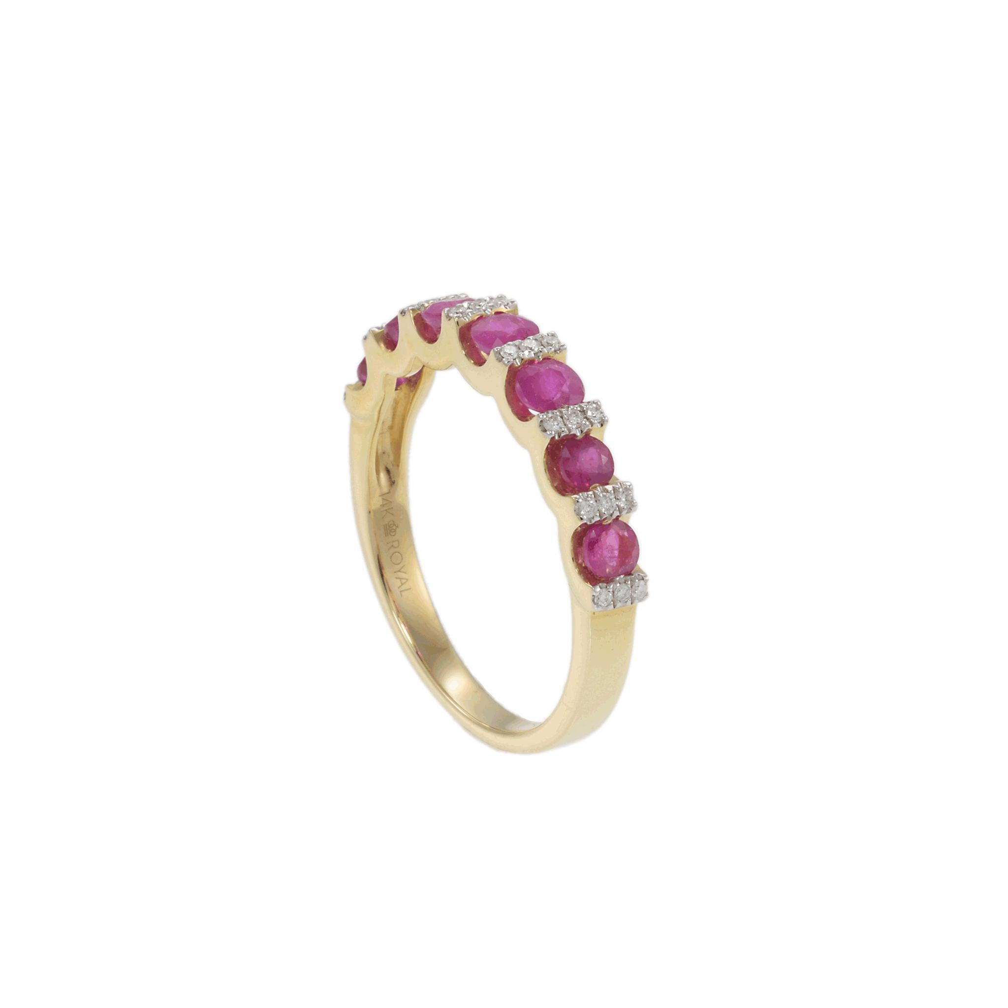Women's 14KT Yellow Gold Ruby and Diamond Alternating Ring For Sale