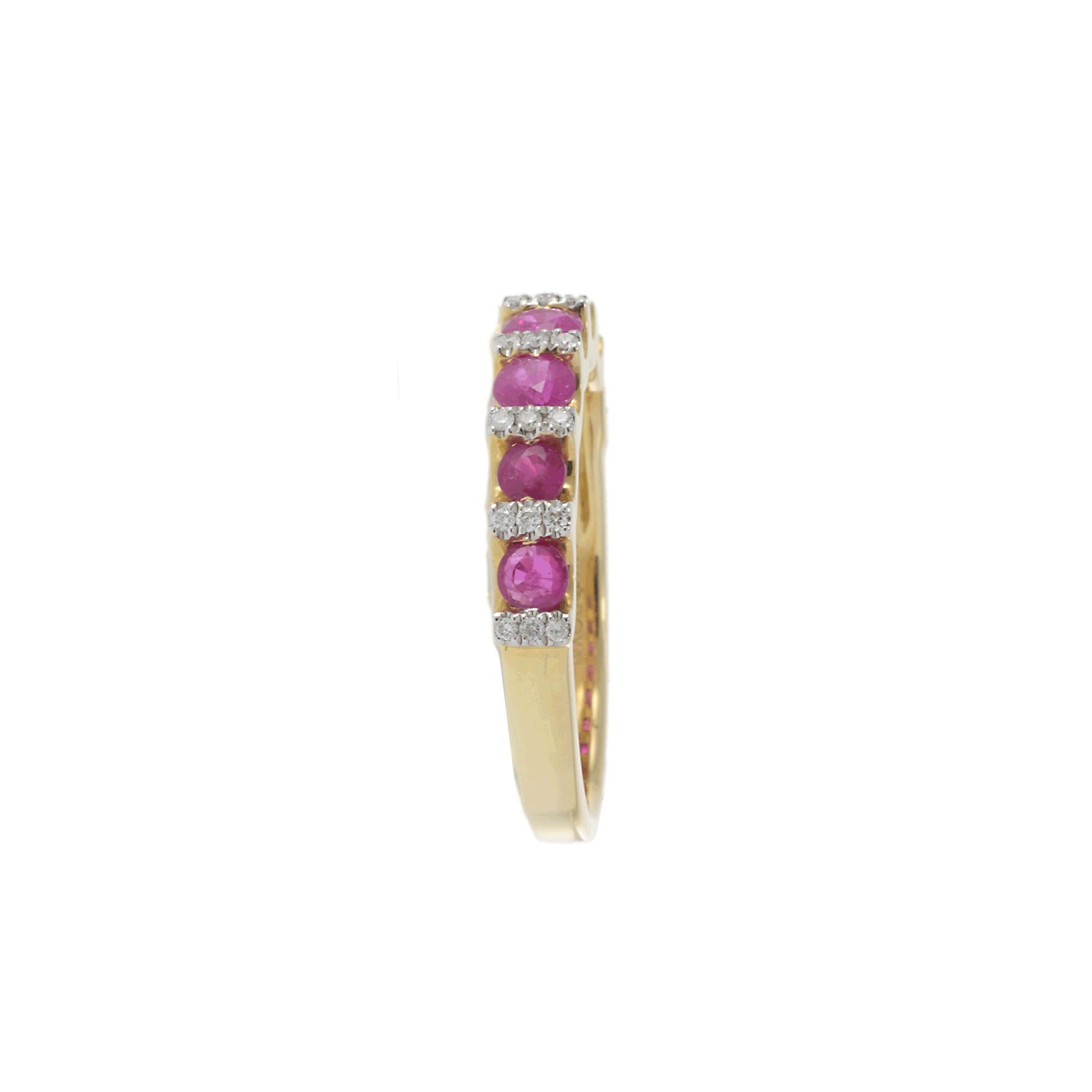 14KT Yellow Gold Ruby and Diamond Alternating Ring For Sale 1