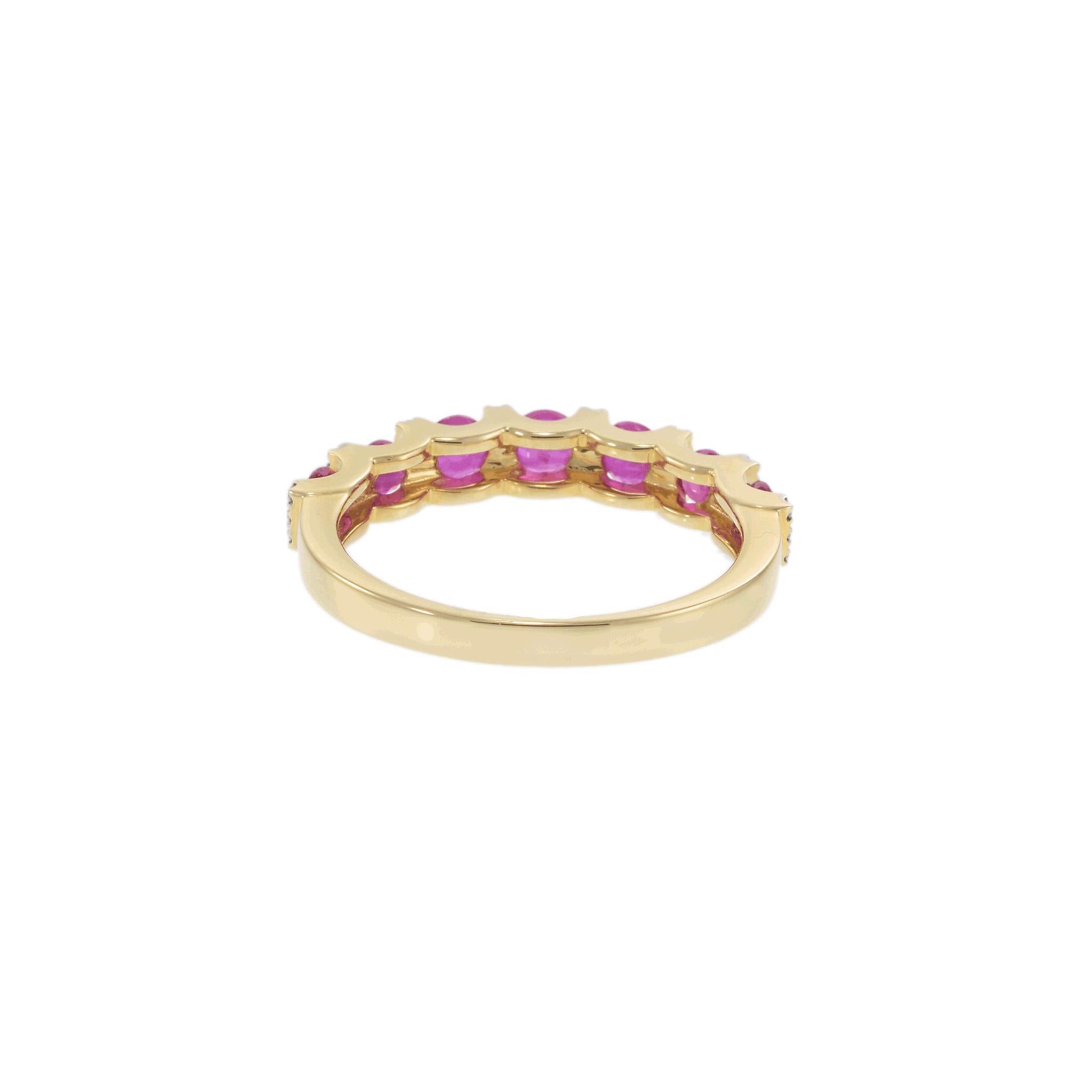 14KT Yellow Gold Ruby and Diamond Alternating Ring For Sale 4