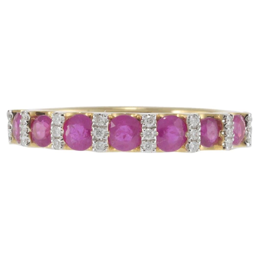 14KT Yellow Gold Ruby and Diamond Alternating Ring For Sale