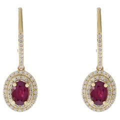 14KT Yellow Gold Ruby and Diamond Drop Earrings 14KT Yellow Gold Ruby and Diamond Drop Earrings