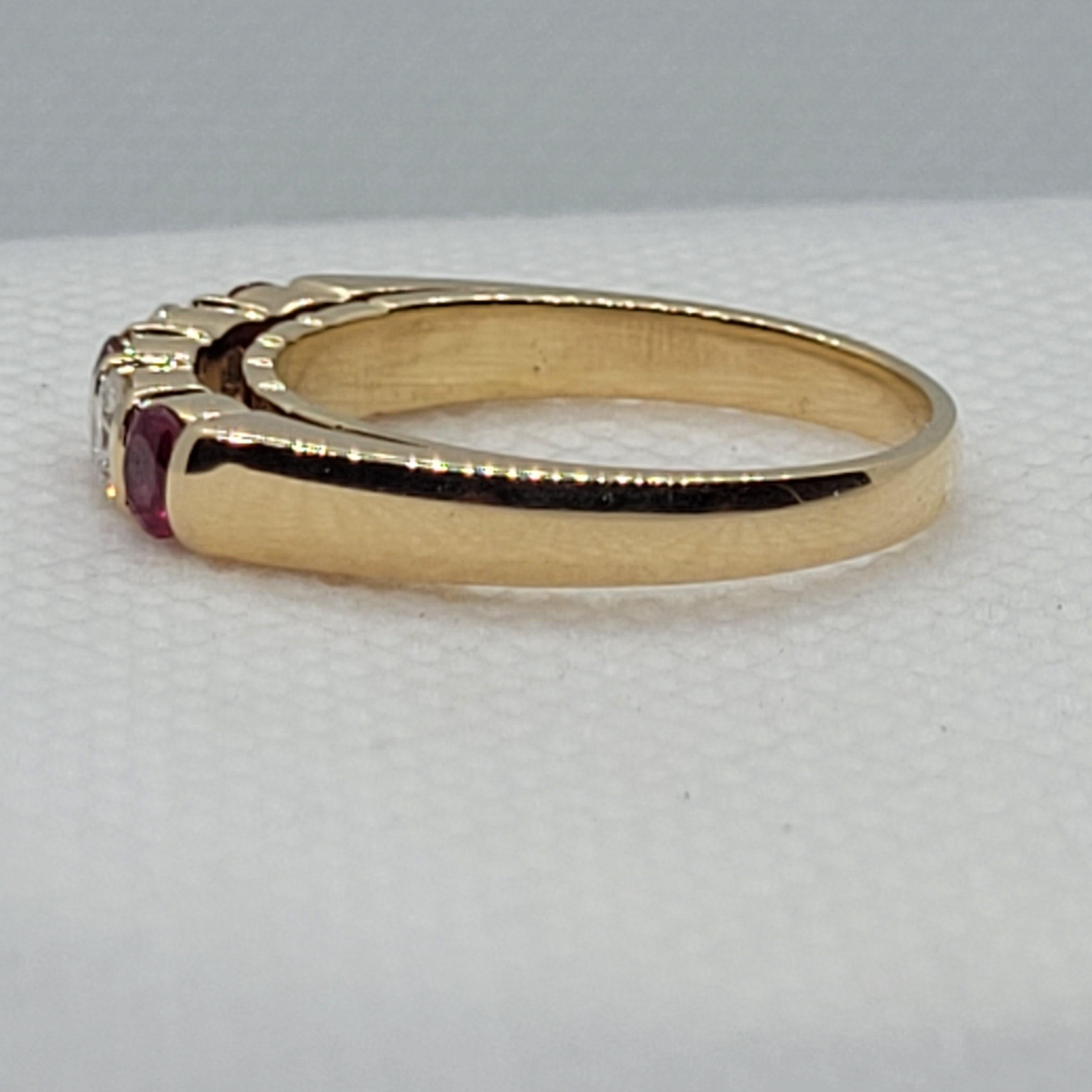 Modern 14kt Yellow Gold Ruby Diamond Ring, Appx. .30cttw Diamonds, .65cttw Rubies For Sale