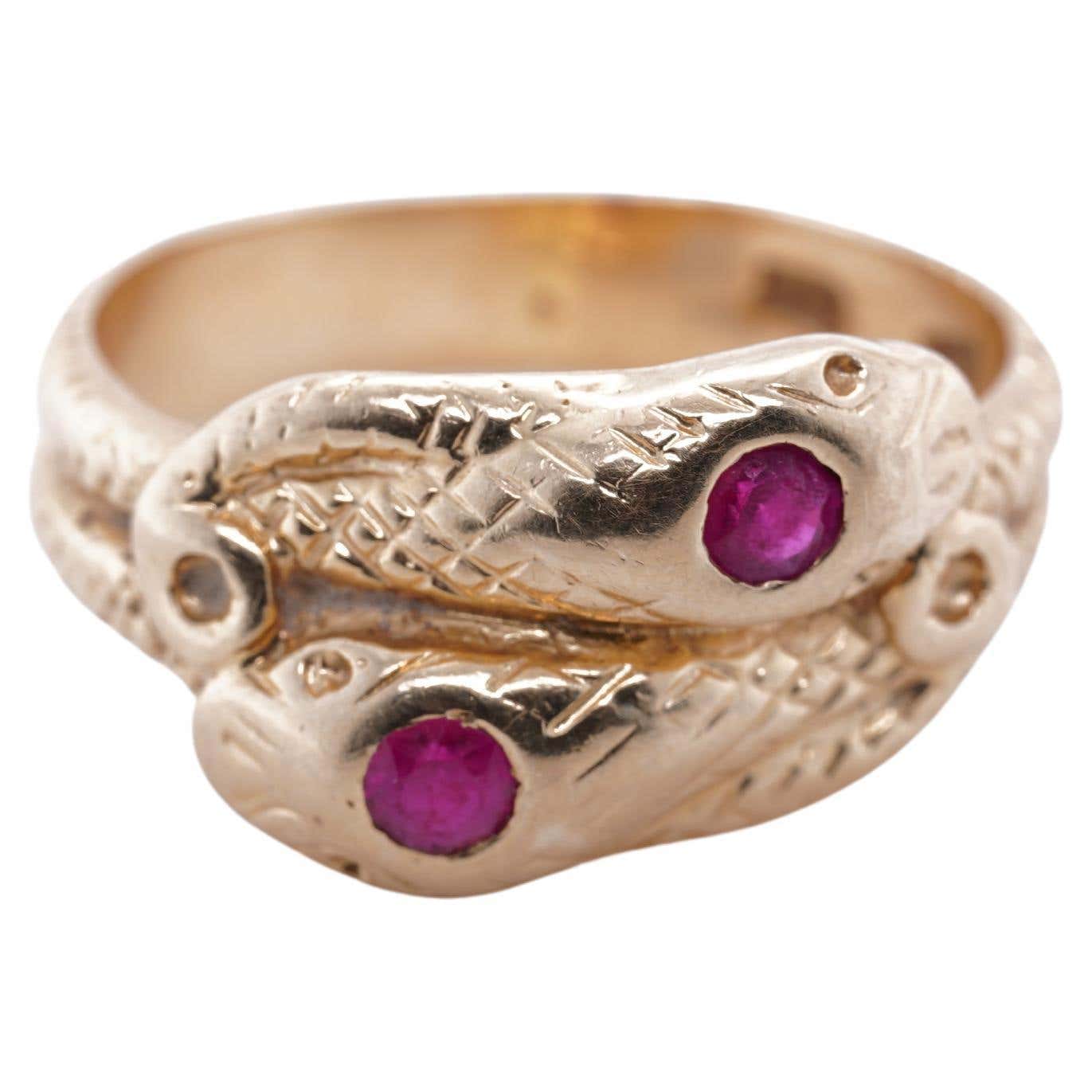 14kt Yellow Gold, Ruby Head, Textured Double Snake Ring at 1stDibs | 69 ...