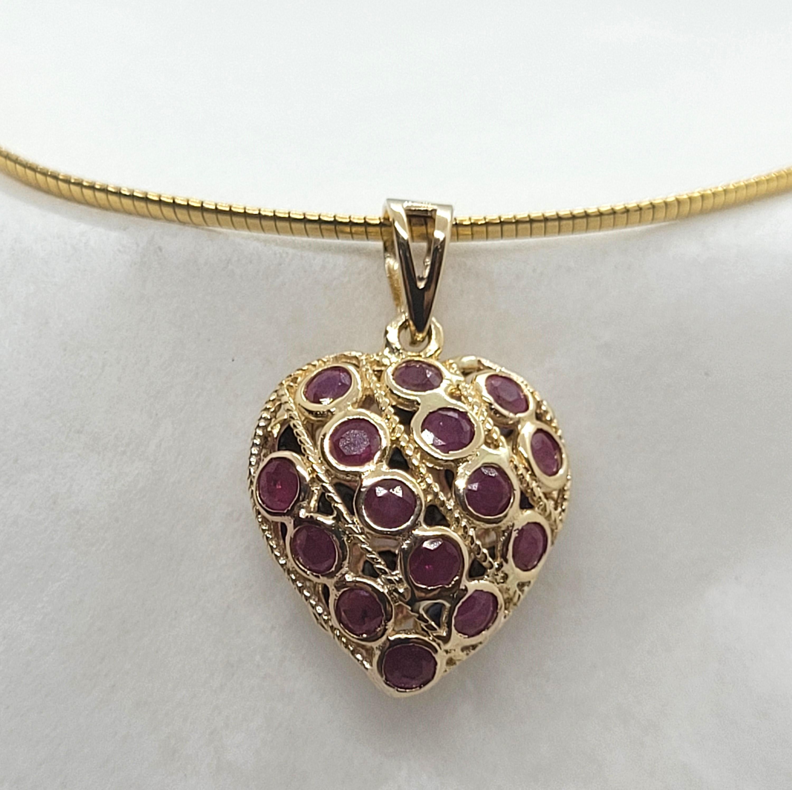 Women's 14kt Yellow Gold Ruby Sapphire Puff Heart Pendant Reversible