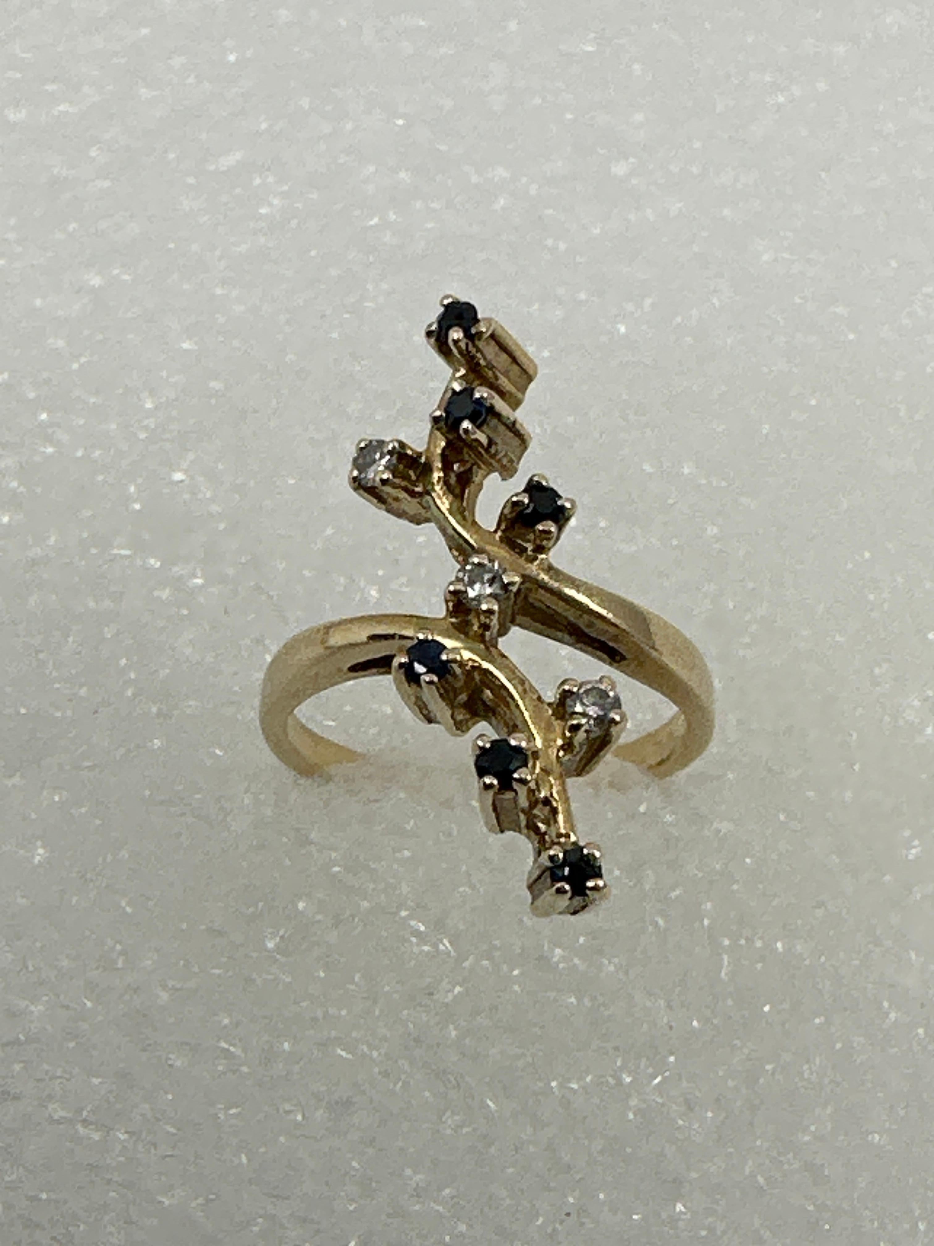 14kt Yellow Gold Sapphire and Diamond 1” wide Ring Size 4 1/4 For Sale 3