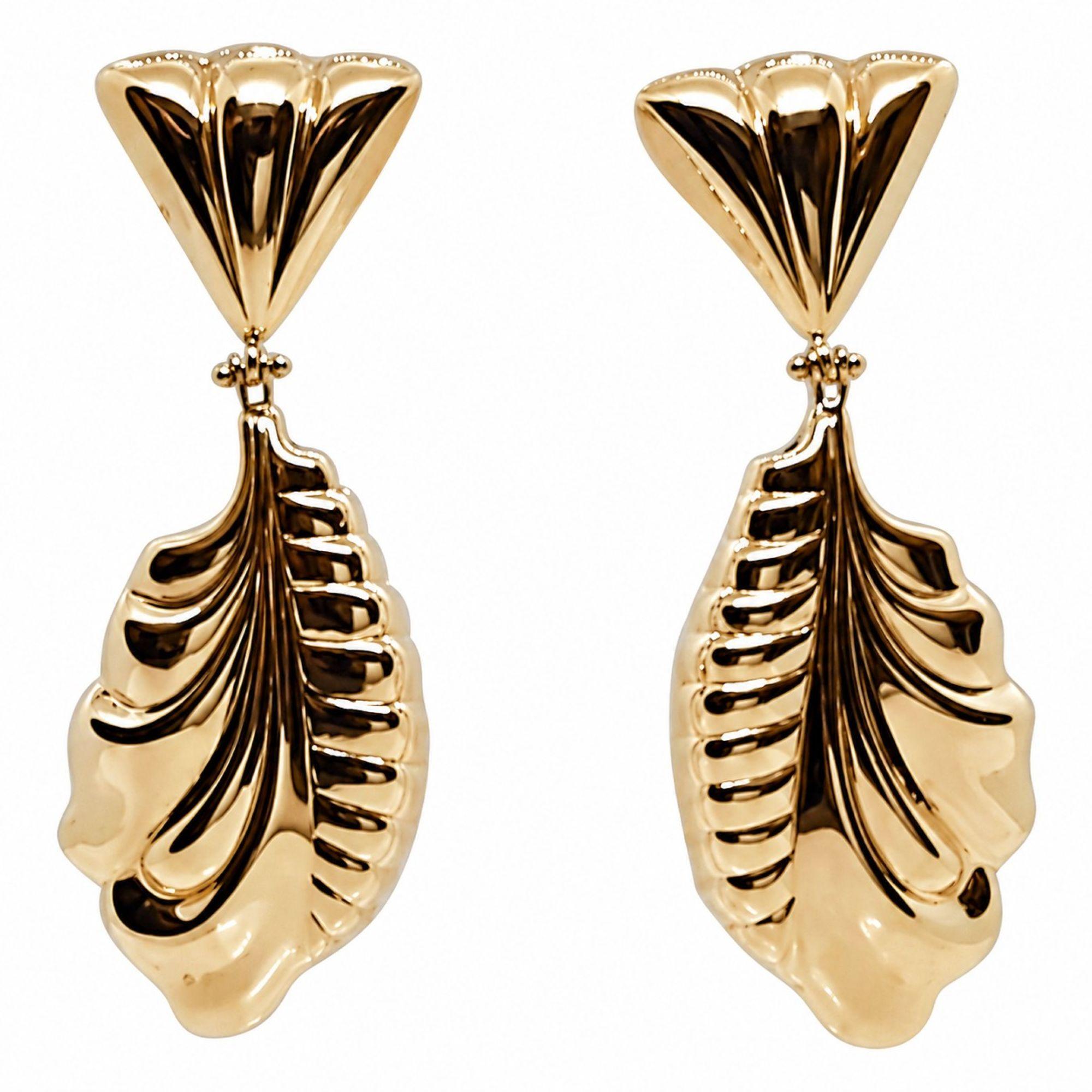 14kt Yellow Gold Scroll Design Dangle Earrings, Italian Made, Friction, 11 grams For Sale