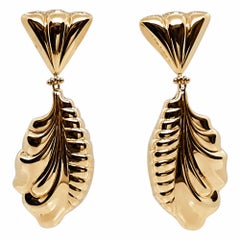 14kt Yellow Gold Scroll Design Dangle Earrings, Italian Made, Friction, 11 grams