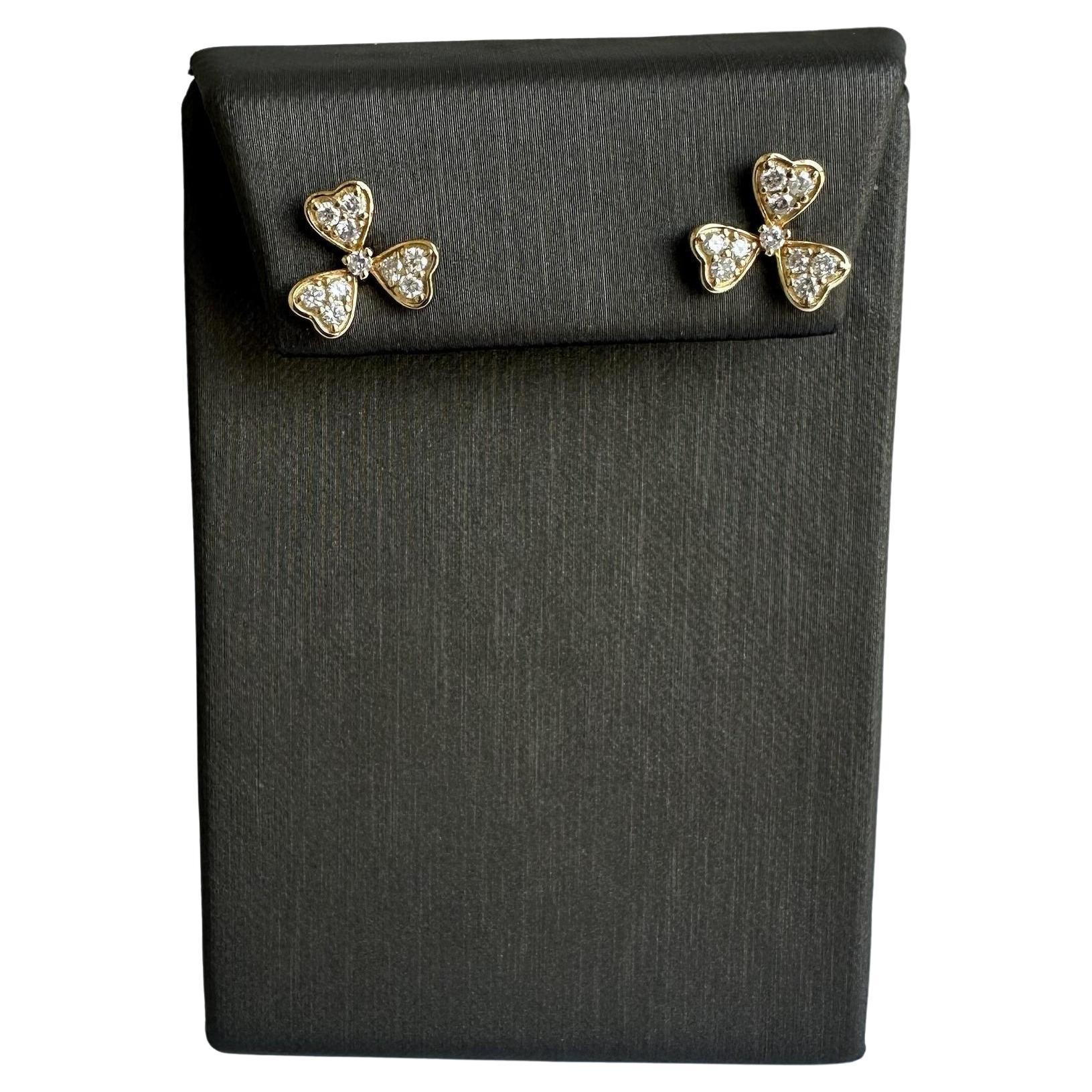 14kt Yellow Gold Shamrock Diamond Earrings - 0.50ctw GH SI Diamonds, Push Backs