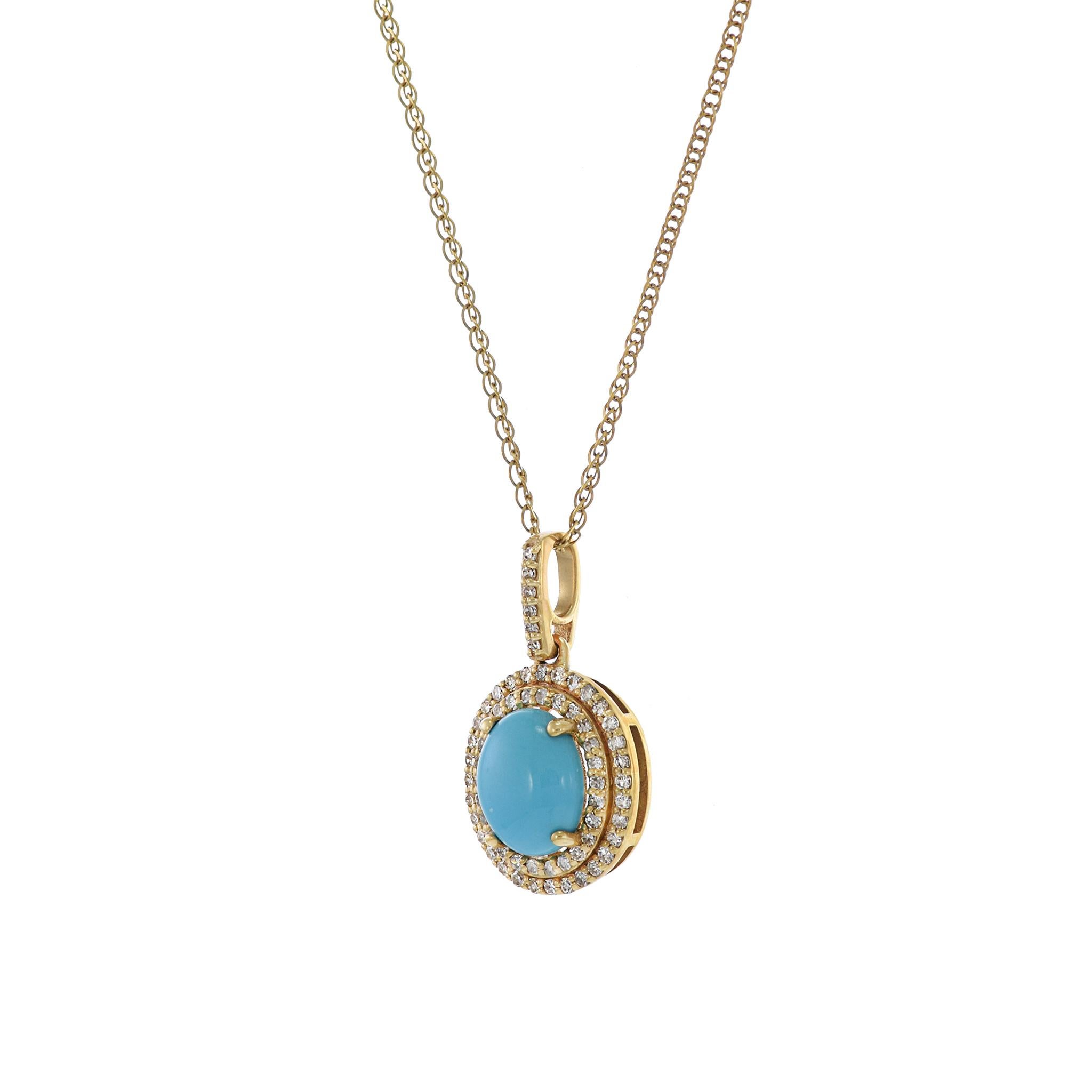 Modern 14KT Yellow Gold Sleeping Beauty Turquoise And Diamond Pendant For Sale