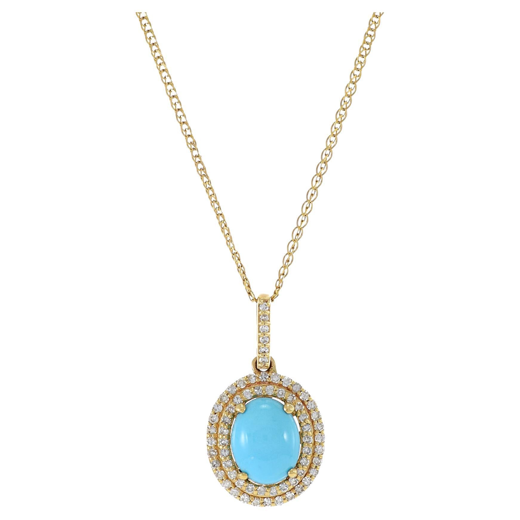 14KT Yellow Gold Sleeping Beauty Turquoise And Diamond Pendant