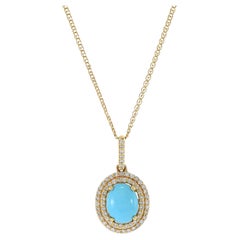 14KT Yellow Gold Sleeping Beauty Turquoise And Diamond Pendant