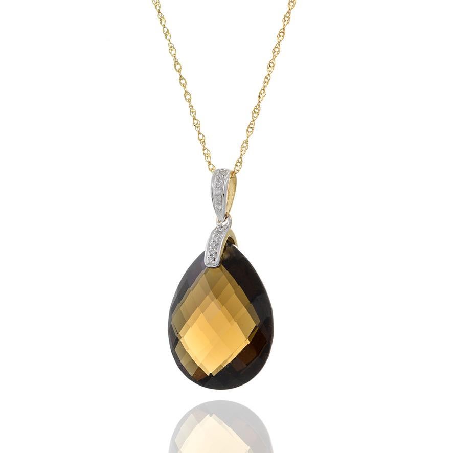 Modern 14KT Yellow Gold Smokey Topaz And Diamond Necklace For Sale