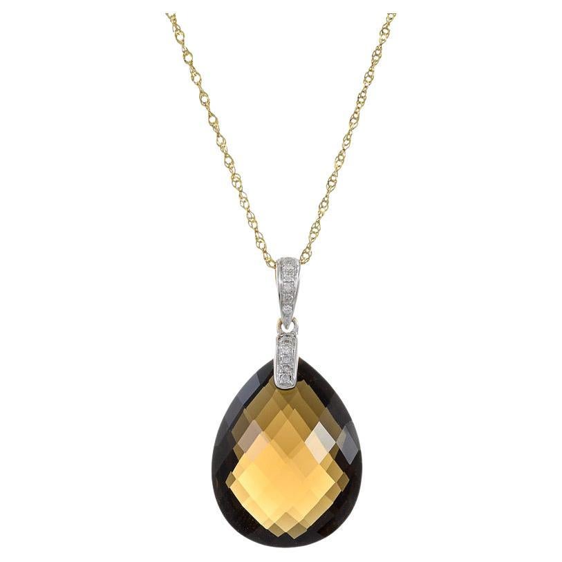 14KT Yellow Gold Smokey Topaz And Diamond Necklace