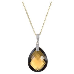 14KT Yellow Gold Smokey Topaz And Diamond Necklace