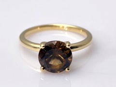 14KT Yellow Gold Smoky Quartz Solitaire Ring