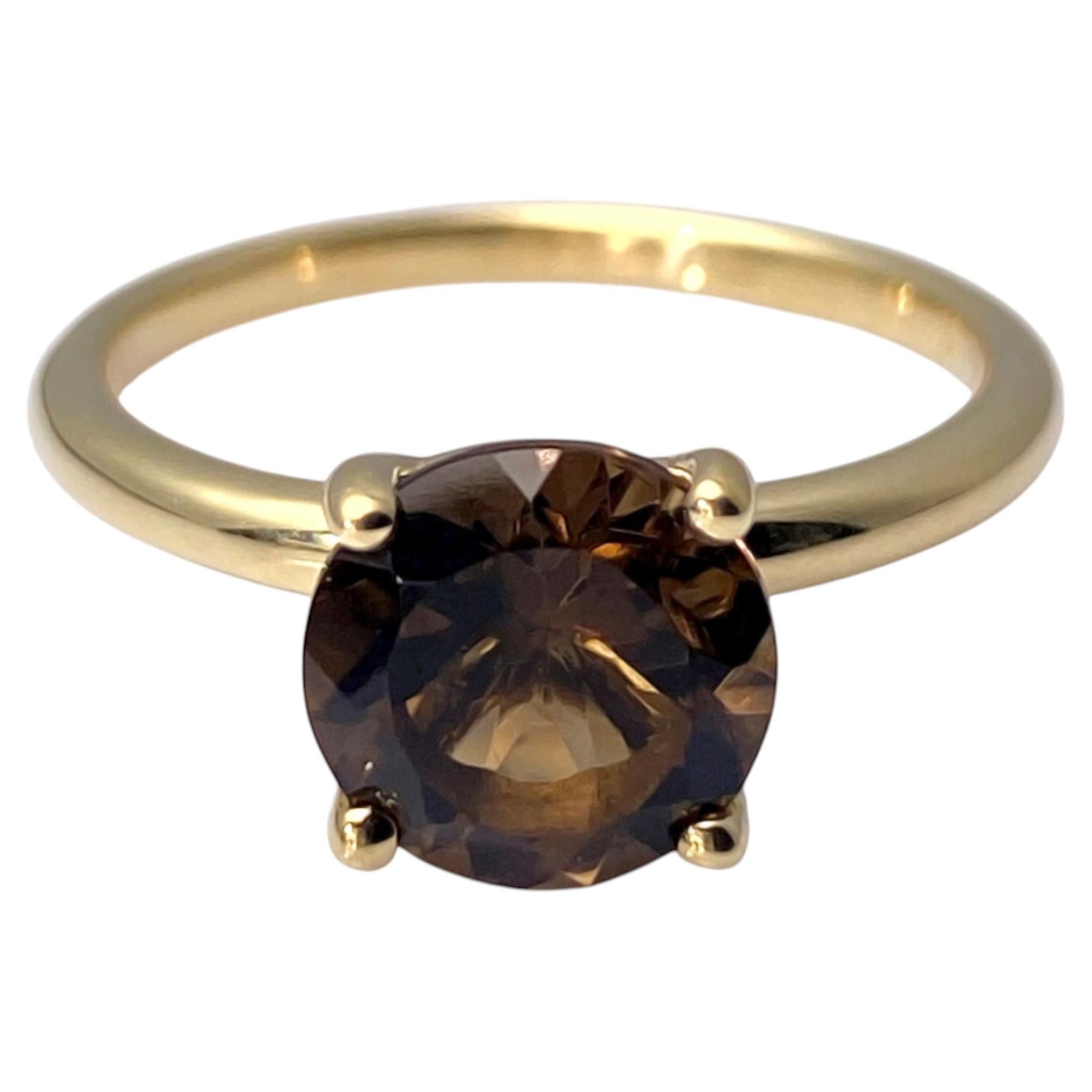 14K Yellow Gold 1.78ct Round Cut Smoky Quartz Solitaire Ring