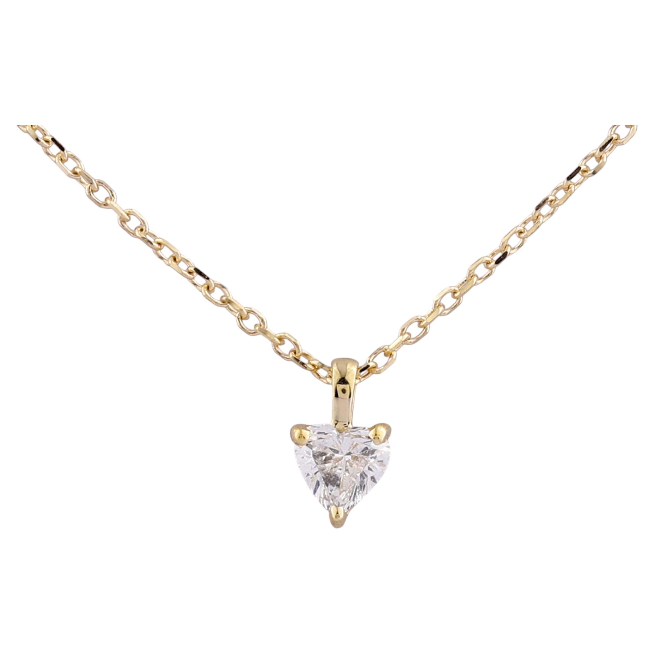 14KT Yellow Gold Solitaire Heart Cut Diamond Pendant Necklace