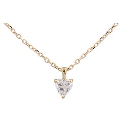 14KT Yellow Gold Solitaire Heart Cut Diamond Pendant Necklace