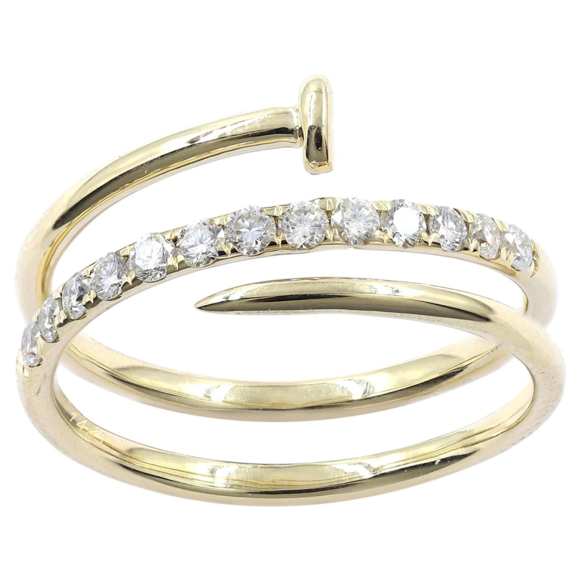 14KT Gelbgold Spiralförmiger Diamantring - Modernes Wickeldesign - 0,33 CT