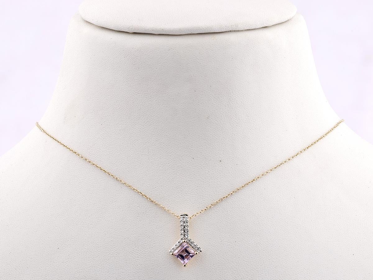 Colgante Gota Cuadrada Amatista y Diamante Oro Amarillo 14KT en venta 1