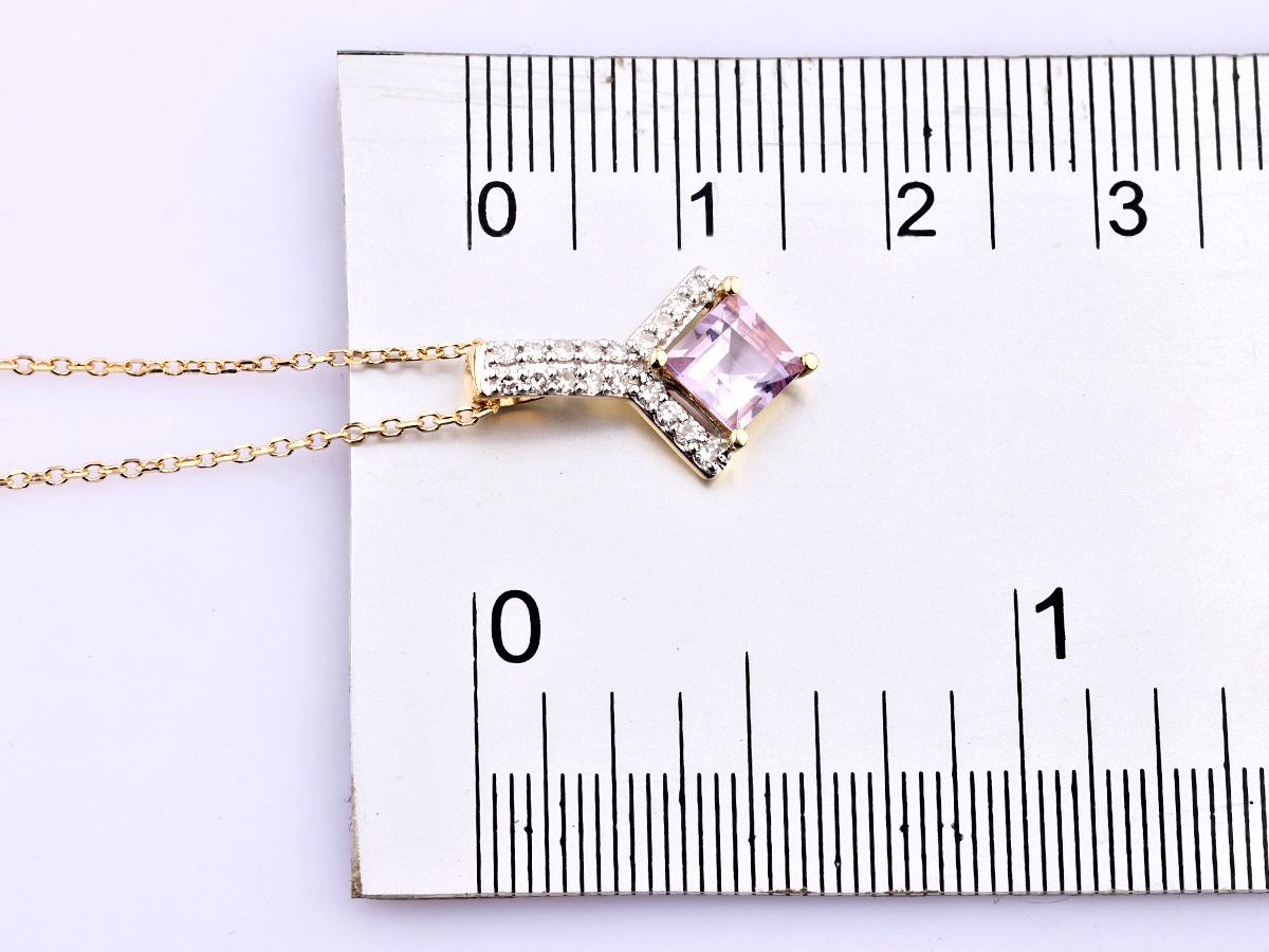 Colgante Gota Cuadrada Amatista y Diamante Oro Amarillo 14KT en venta 2