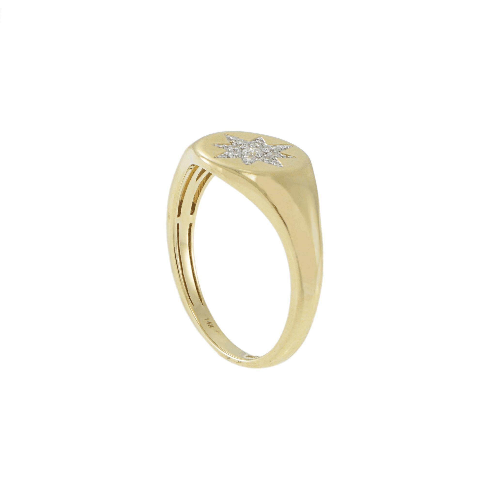 Round Cut 14KT Yellow Gold Starburst Diamond Ring