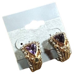 14kt Gelbgold & Sterlingsilber .925 Amethyst & Citrin Klappbrisur-Ohrringe