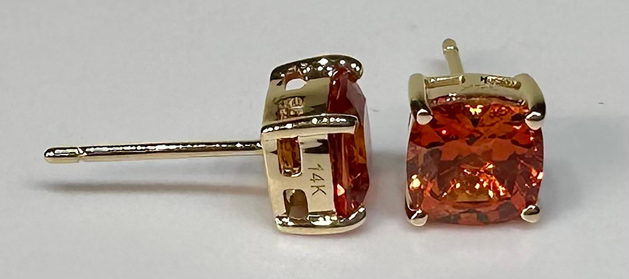 14kt Yellow Gold Stud Earrings with Orange Sapphires For Sale 4