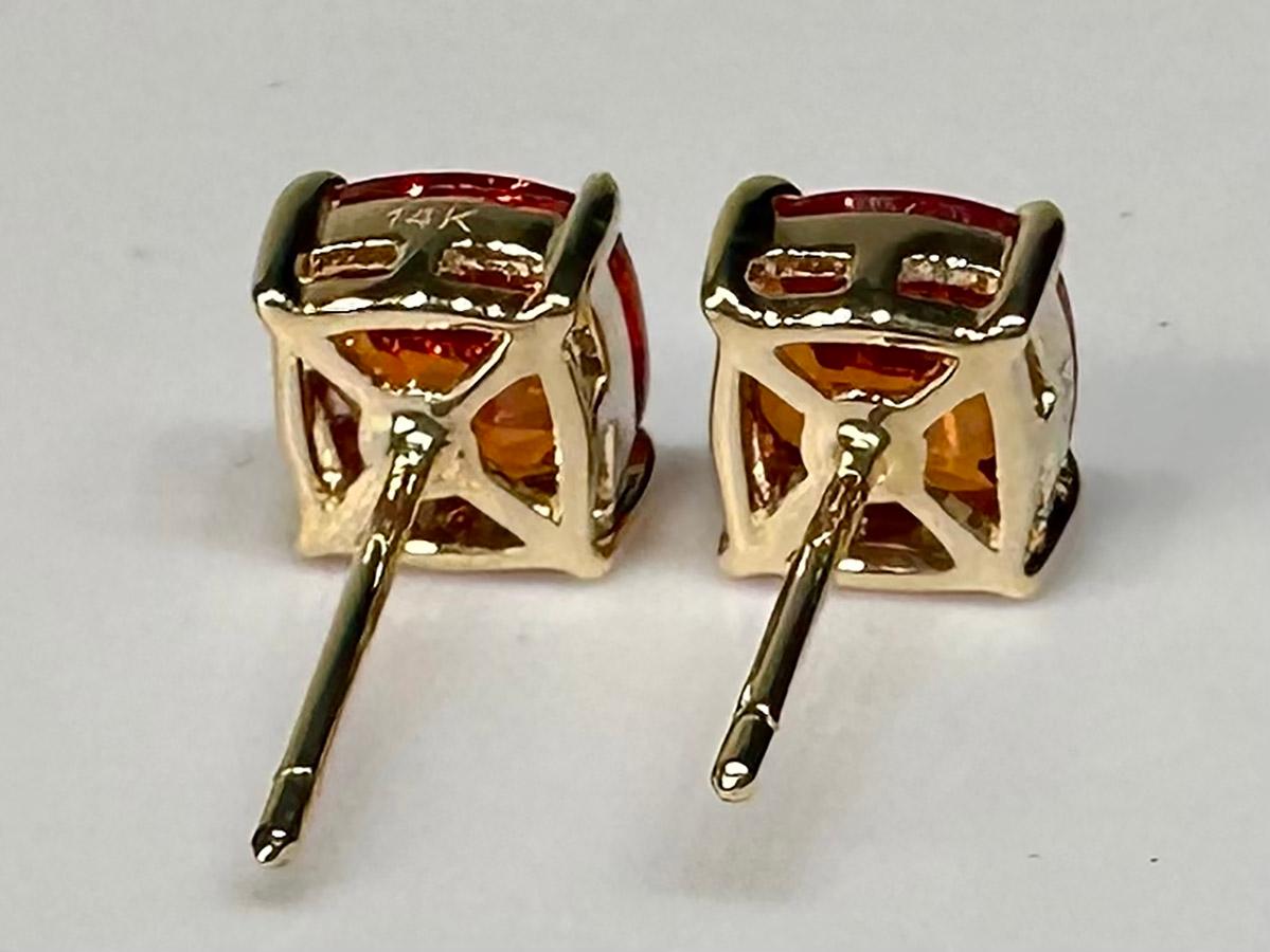 14kt Yellow Gold Stud Earrings with Orange Sapphires For Sale 1