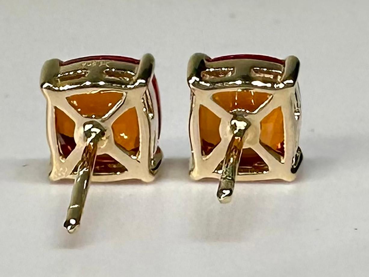 14kt Yellow Gold Stud Earrings with Orange Sapphires For Sale 2