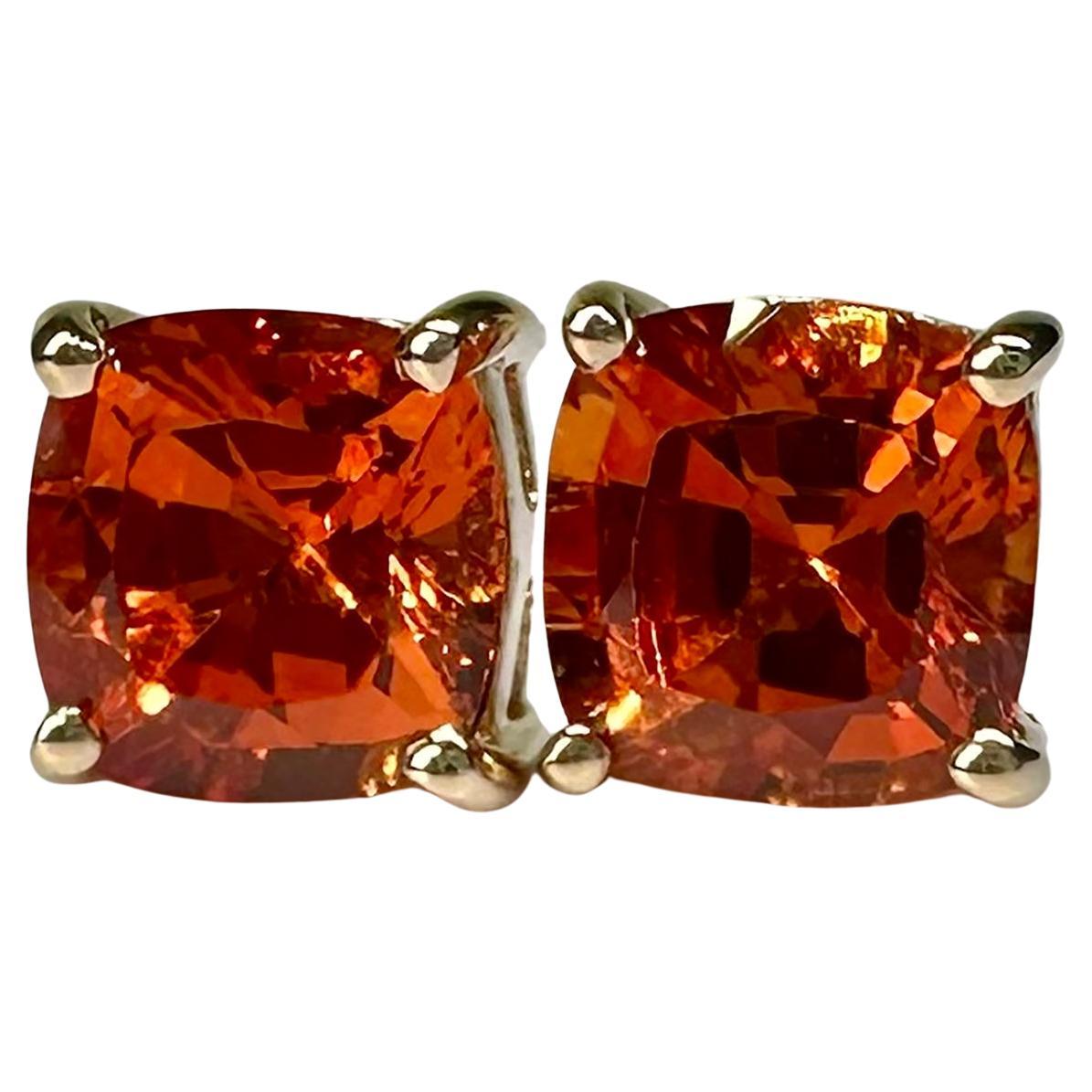 14kt Yellow Gold Stud Earrings with Orange Sapphires For Sale