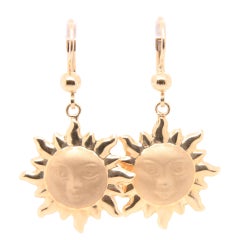 14kt Yellow Gold, Sun with Face, Dangle Earrings