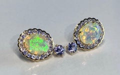 14 Karat Yellow Gold Tanzanite & Opal Earrings