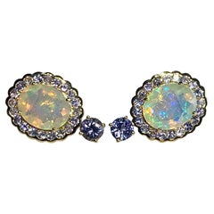 Tansanit- und Opal-Ohrringe aus 14 Karat Gelbgold