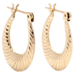 14KT Yellow Gold Tapered Ribbed Hoop Earrings