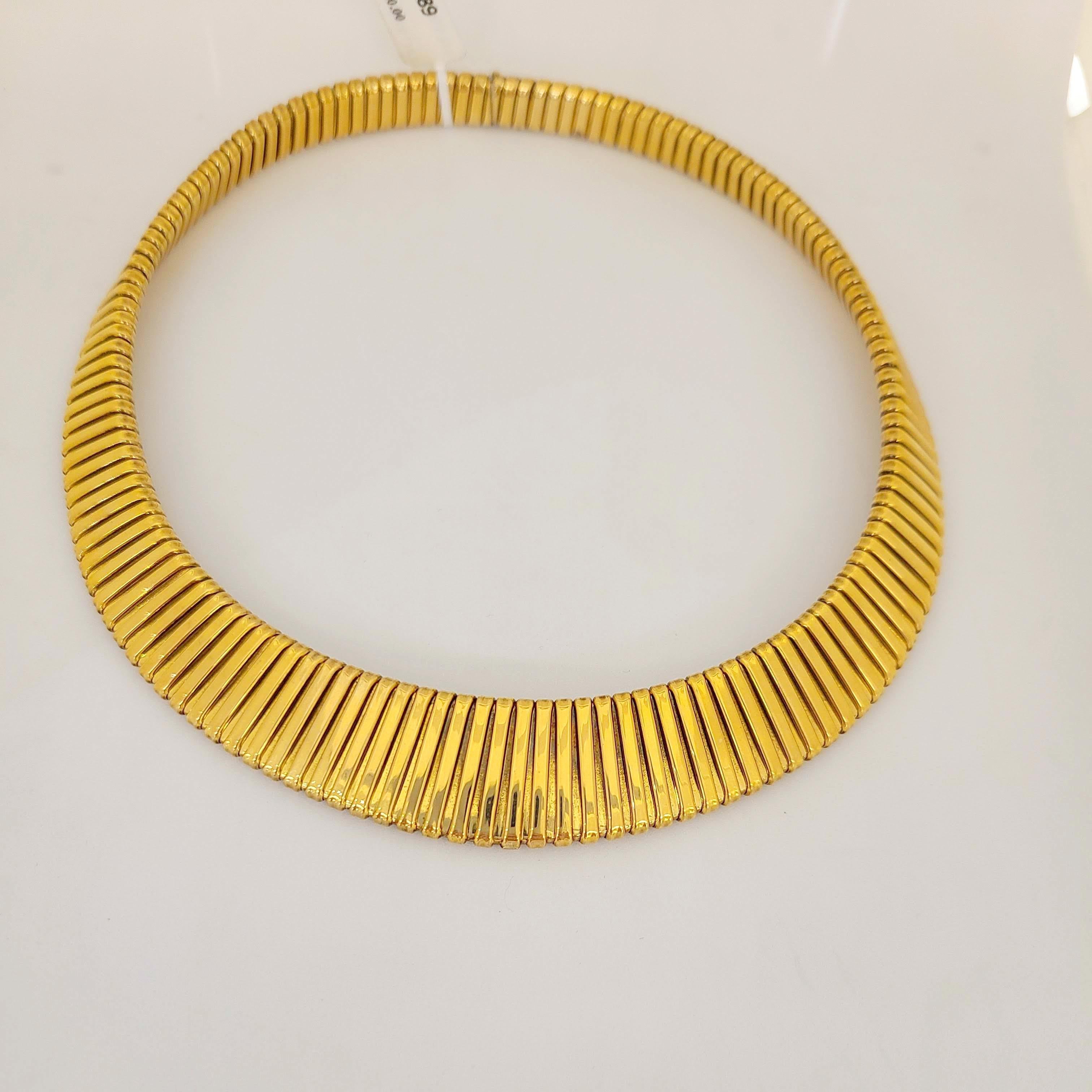 14 karat yellow gold Tubogas necklace. The necklace measures 17.5