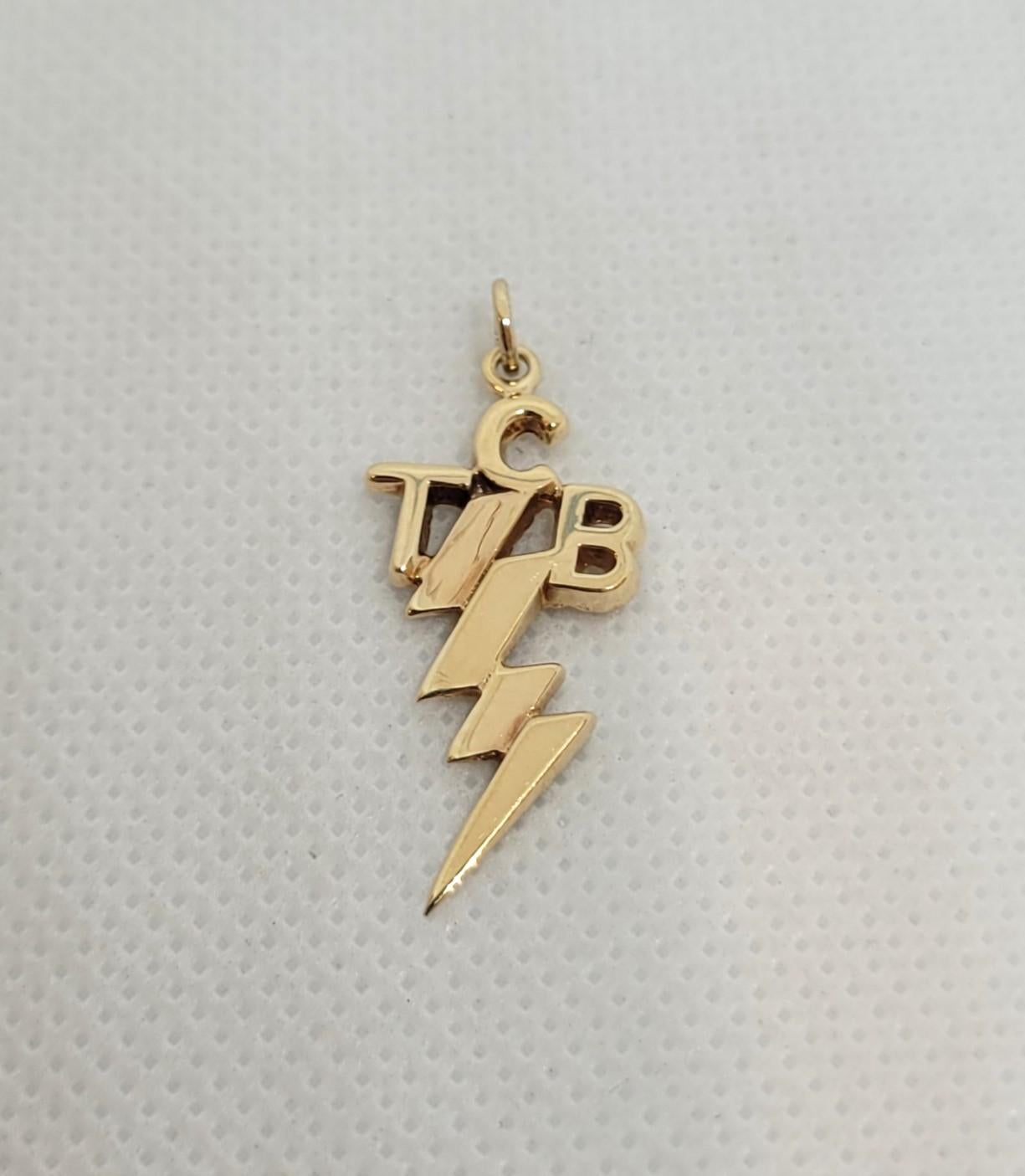 14kt yellow gold TCB lightning bolt charm/pendant, inspired by Elvis's 