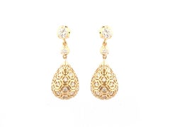 14KT Yellow Gold Teardrop Dangle Earrings with Honeycomb Filigree Design