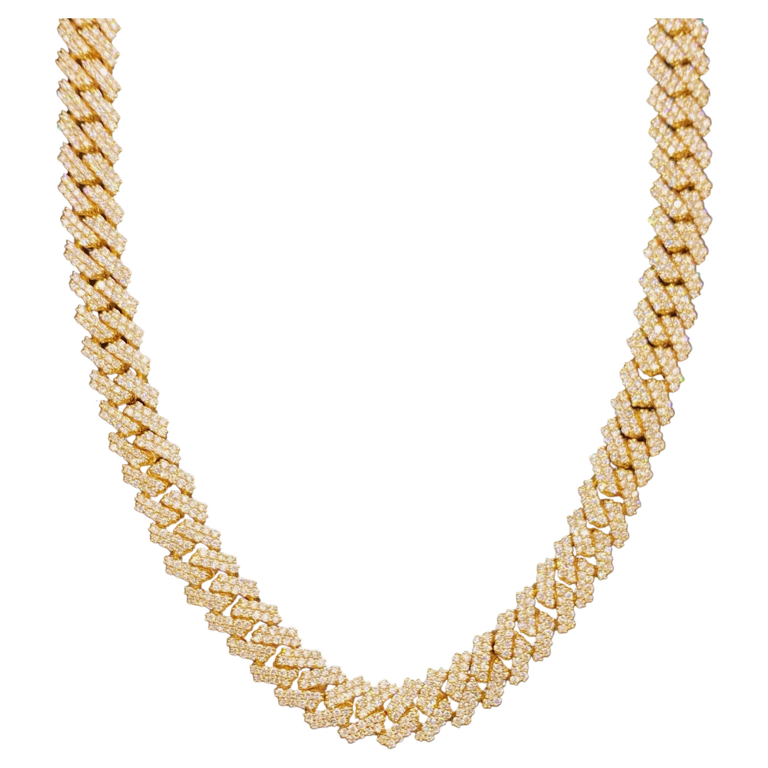 14kt Yellow Gold Thin Cuban Link Chain with 16.10ct Diamonds For Sale