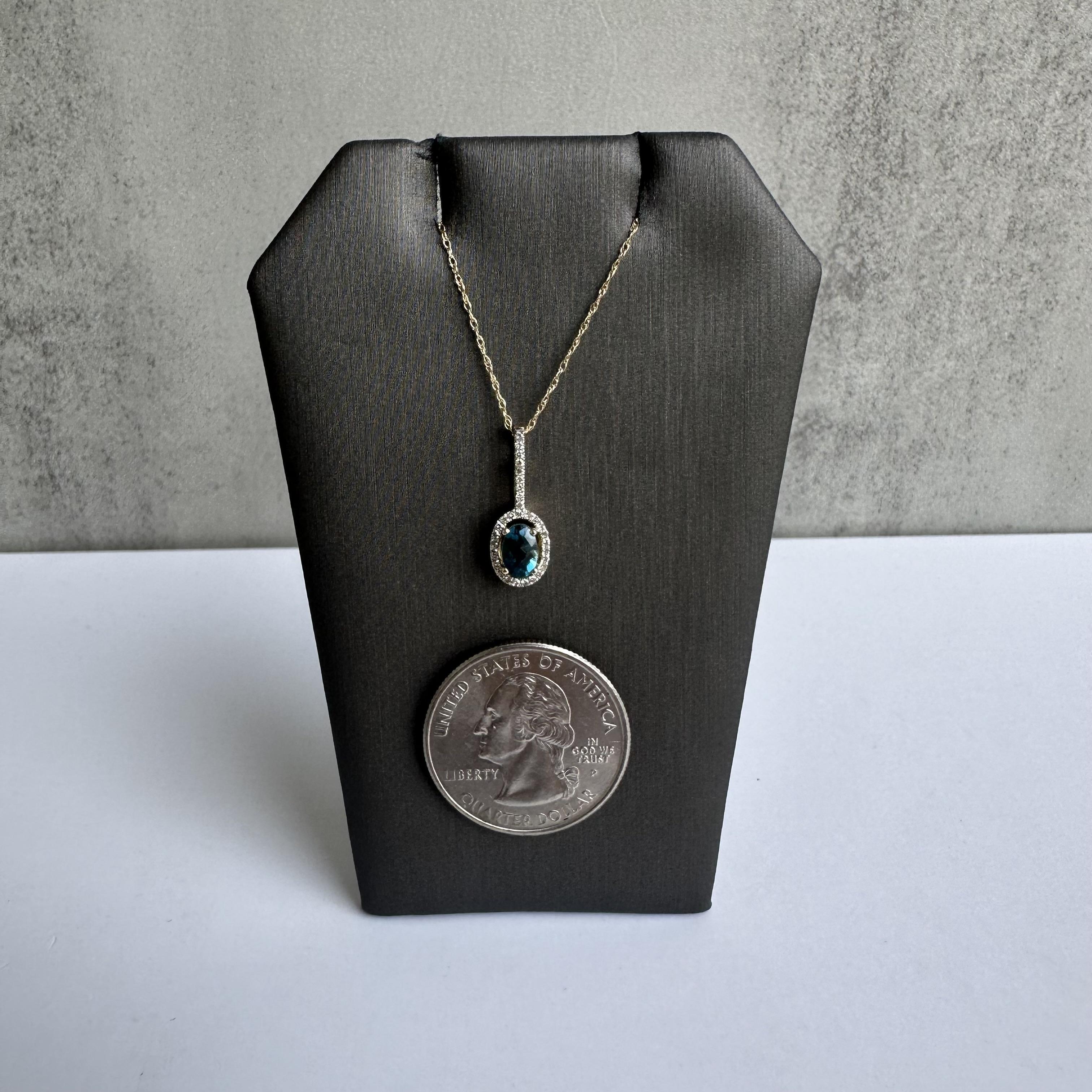14kt Yellow Gold Topaz and Diamond Necklace - London Blue Topaz & 0.10ctw Dia. In New Condition For Sale In West Hempstead, NY